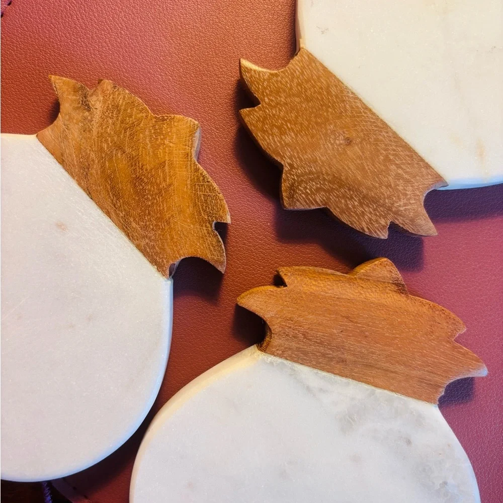 Drink Coaster Set Wood & Stone Pineapple Fruit Shaped